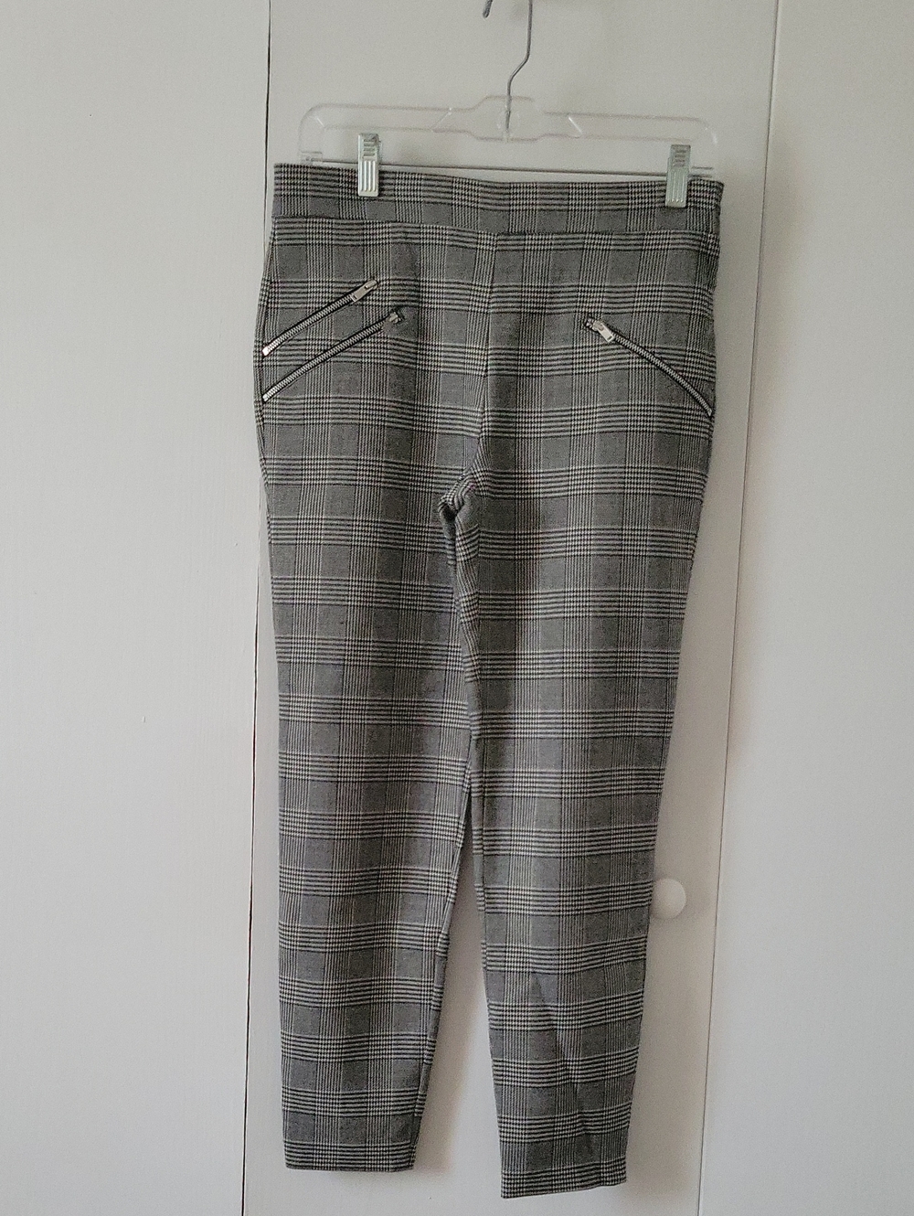 Gray Plaid Women Slim Dress Pants - Zip Pocket Detail